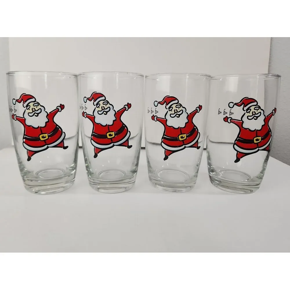 Vintage Gibson Max & Lucy 20oz Tumbler HoHoHo Santa Christmas 4 Drinking Glasses